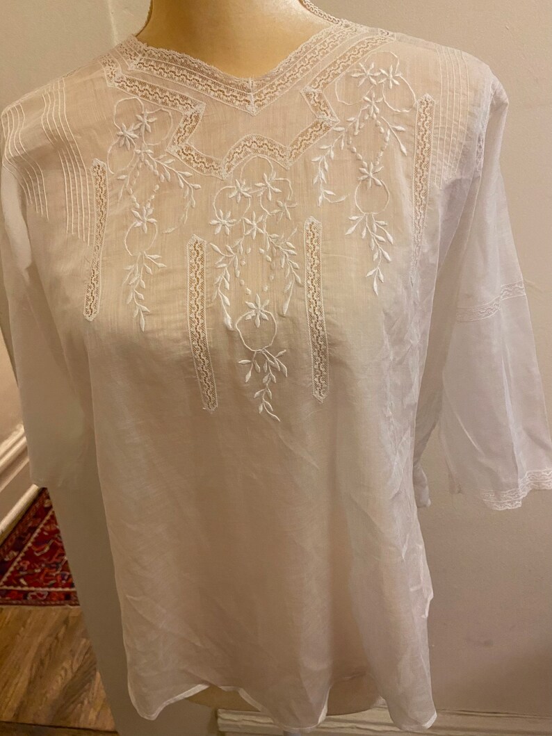 Antique 20s white embroidered blouse image 2