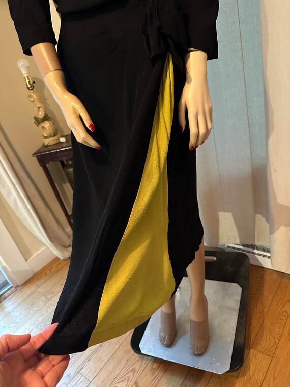 1940’s Black crepe Dinner dress with sequin floral ap… Gem