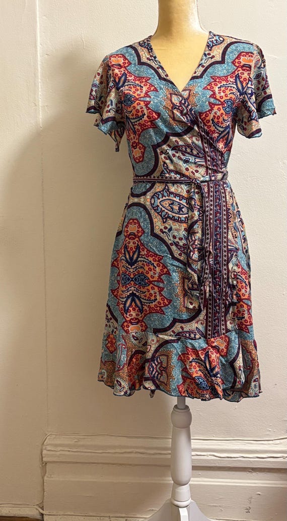 Wrap around Dress Printed With Flutter Sleeves &a… - image 3