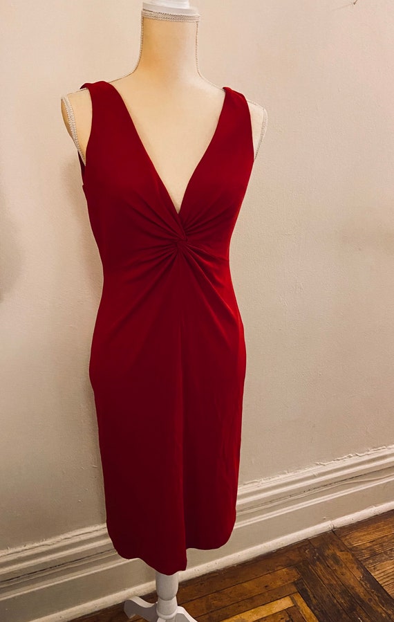 Wow 90’s Red knit crepe Cocktail dress size 6/8 - image 2