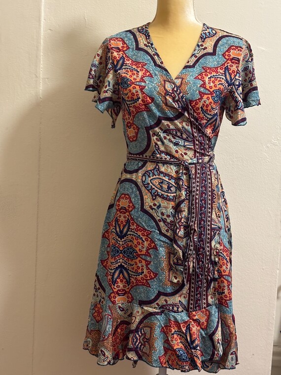 Wrap around Dress Printed With Flutter Sleeves &a… - image 1
