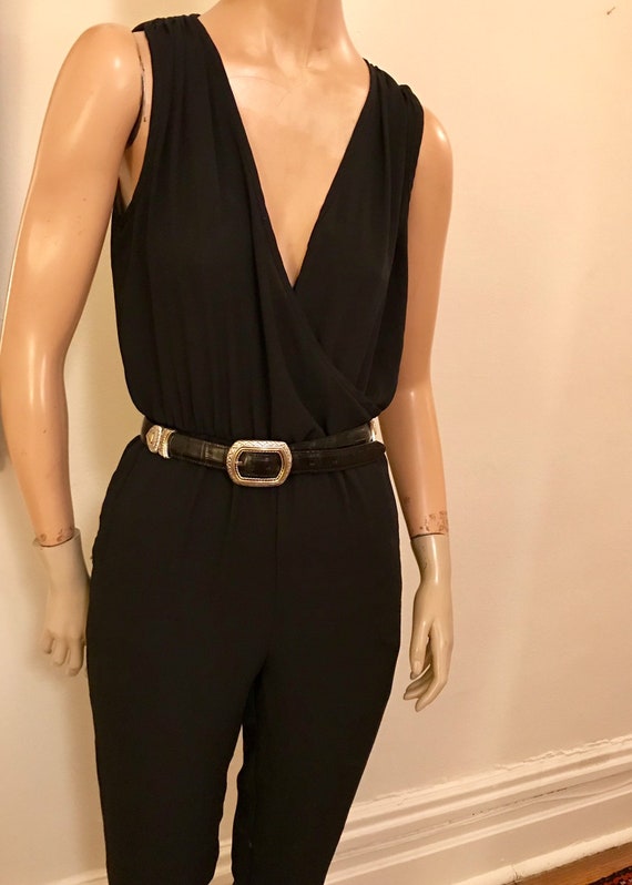 SALE 90's  Joyce Leslie Black Crepe Jumpsuit, cas… - image 8