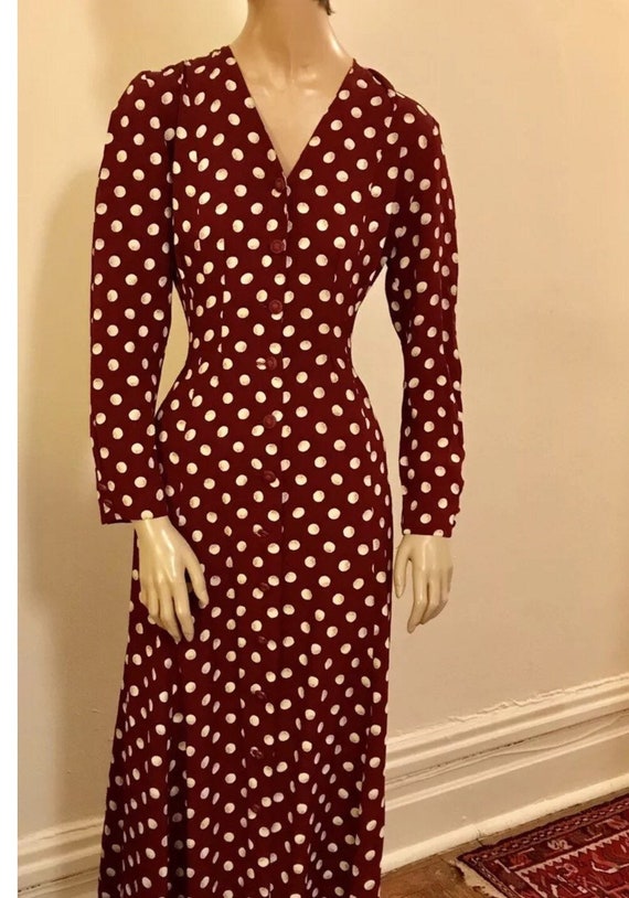 Vintage 70’s Maroon Maxi dress, long sleeves - image 2