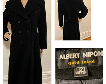 Albert Nippon Black Double Breasted Midi Cashmere Blend Coat