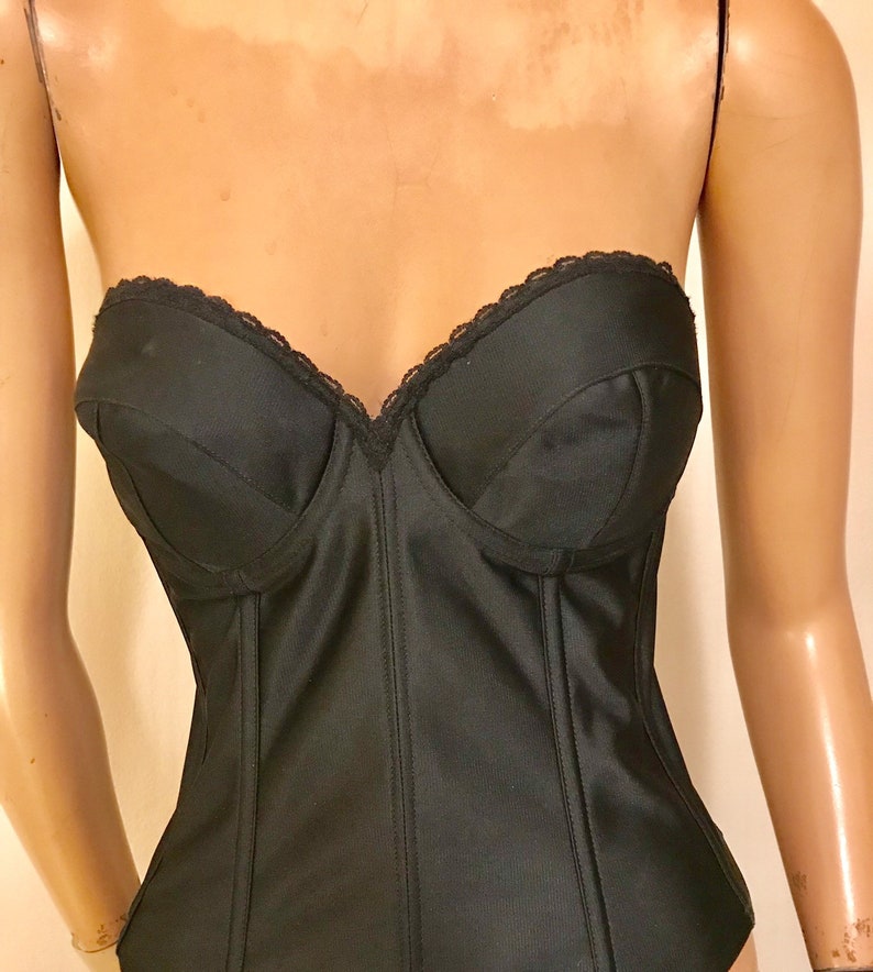 1990s bustier black corset,vintage black satin corset top