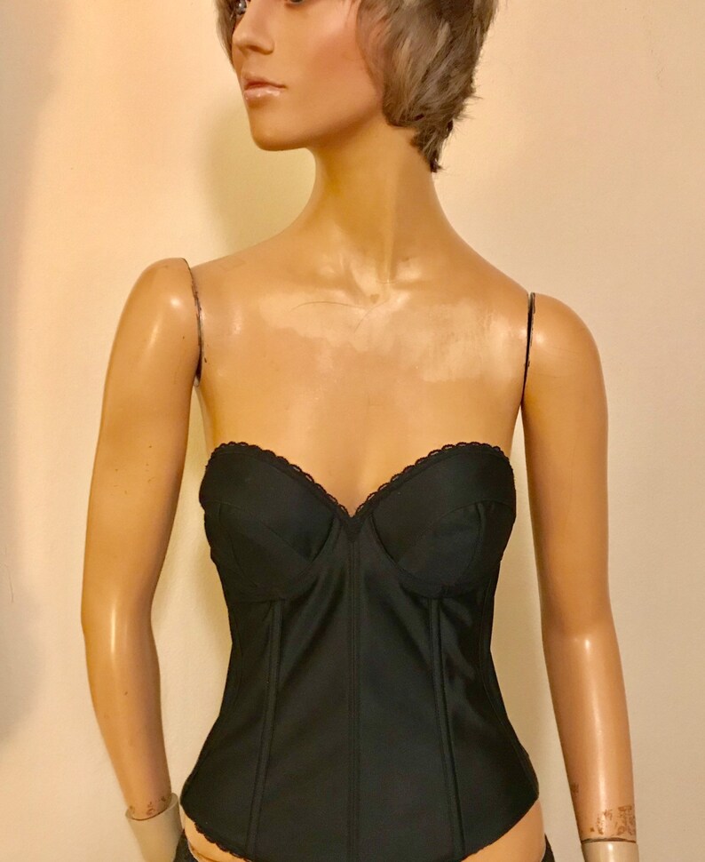 1990s bustier black corset,vintage black satin corset top