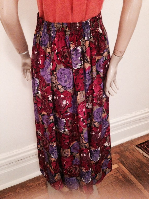 90's Floral Roses Gathered Maxi Skirt Medium - image 6