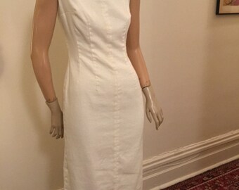Classic white linen sheath wiggle dress S