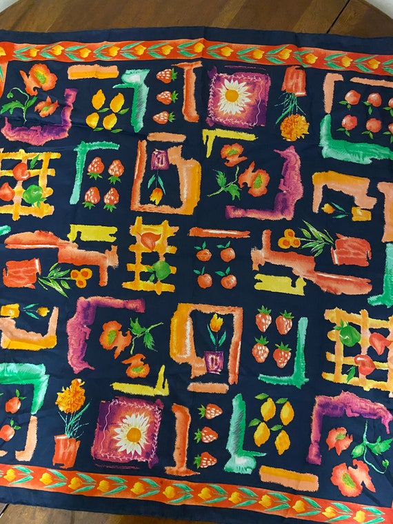 Graphic printed scarf of flowers, fruits and vege… - image 6