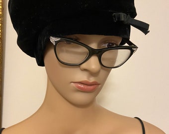 Vintage Black Velvet Tam Small By Eva Mae Modes