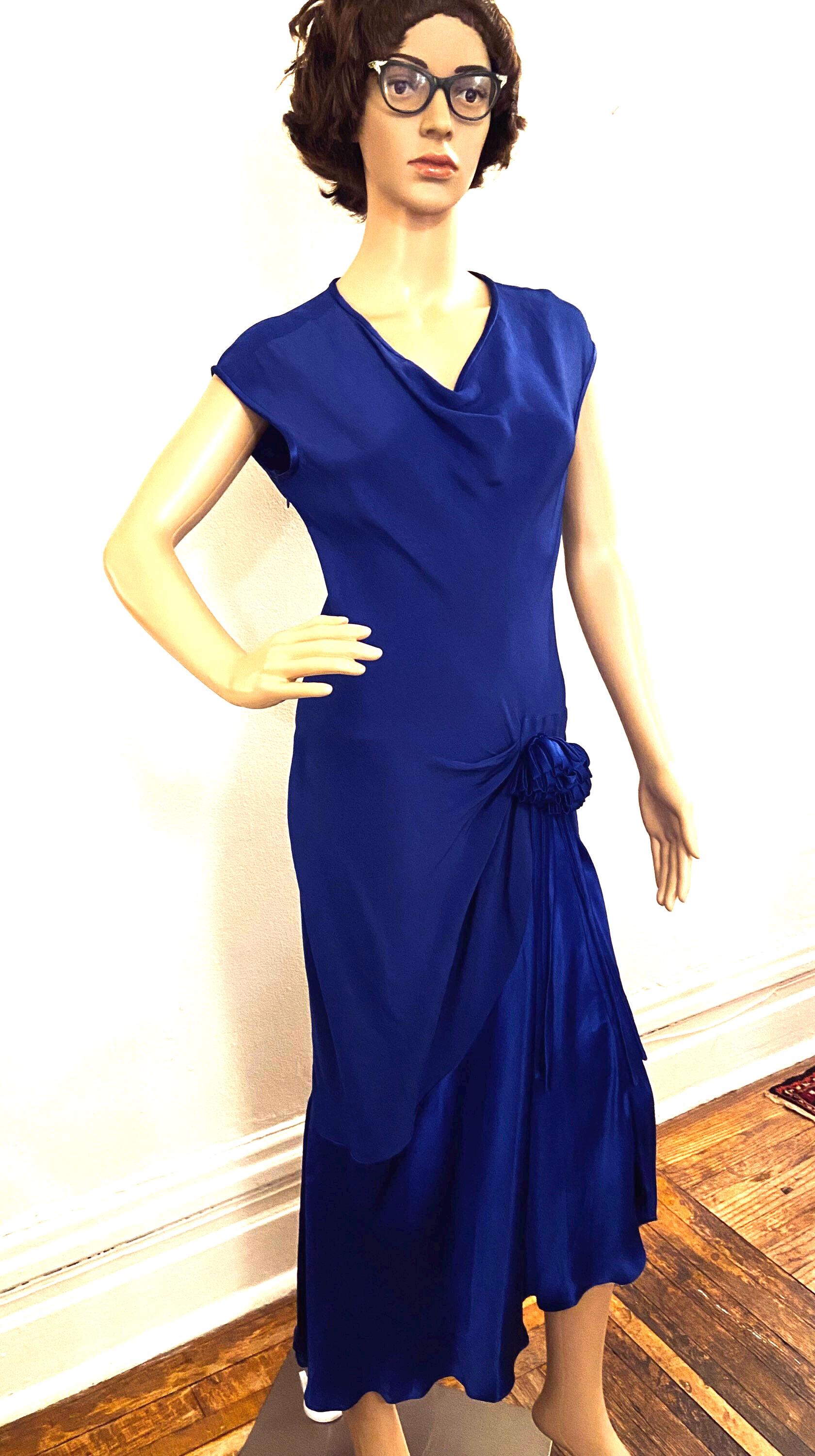 Miss Elliette of California Cornflower Blue Formal Midi Dress with A Side Drape