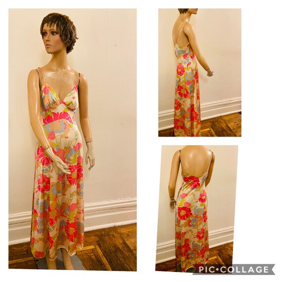 80’s Dramatic Pastel Floral Silky, Slinky Nightgow
