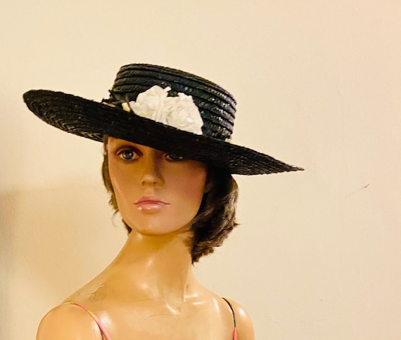 Vintage Irene of New York Mint Green Straw Hat with Floral Embellishments US One Size