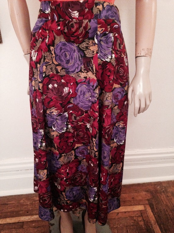 90's Floral Roses Gathered Maxi Skirt Medium - image 9