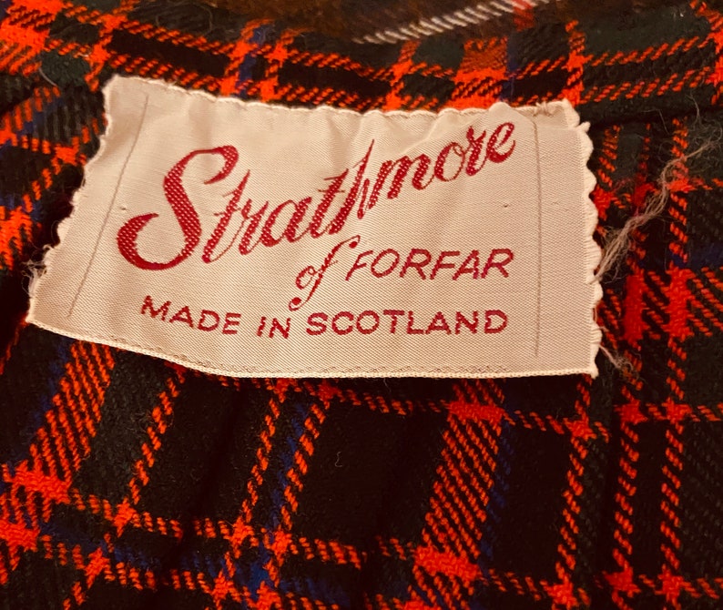 Authentic red and black wool plaid kilt skirt made in Scotland by Strathmore of Forfar