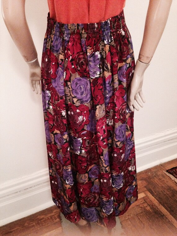 90's Floral Roses Gathered Maxi Skirt Medium - image 7