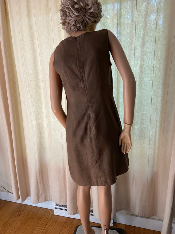 Vtg Carol Little Cocoa Brown Linen Dress With Whi… - image 5