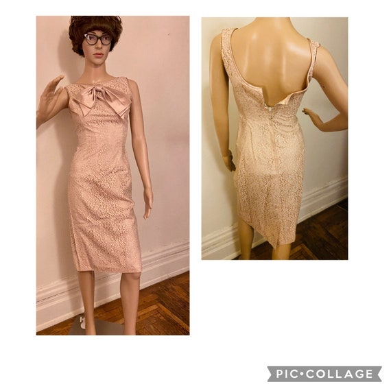 60’s pinky beige lace wiggle cocktail dress - image 1