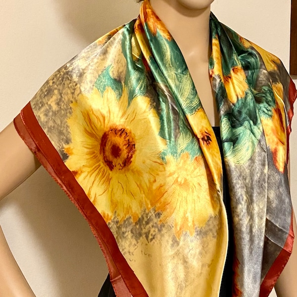 Vintage Brilliant Sun Flowers Satin Scarf By M.O.S.I