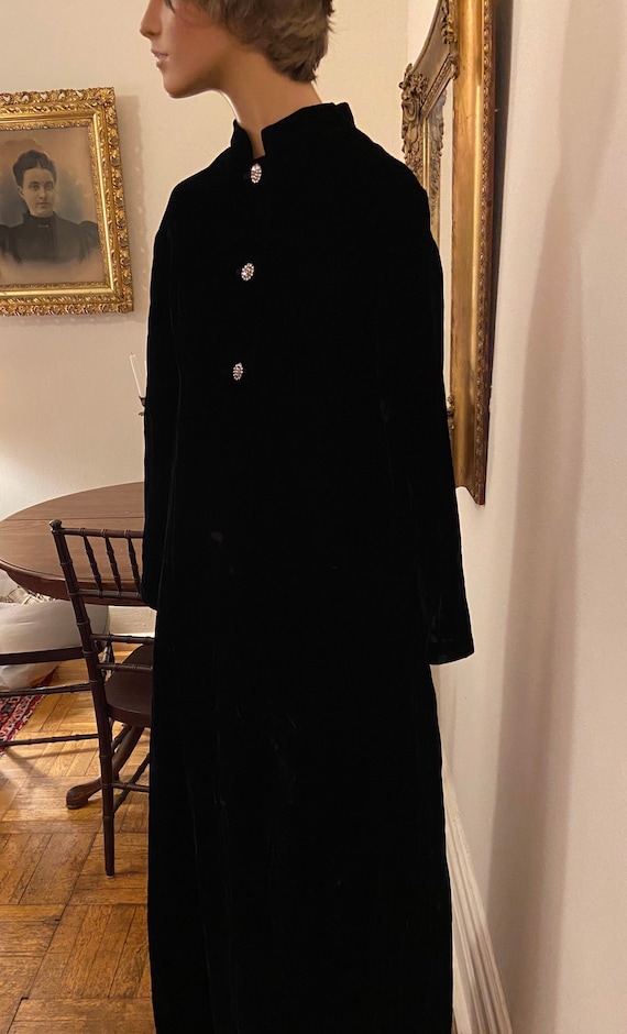 60s Long Black Velvet Theater opera Coat With Rhinestone Buttons