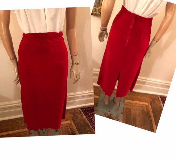 red velvet midi skirt