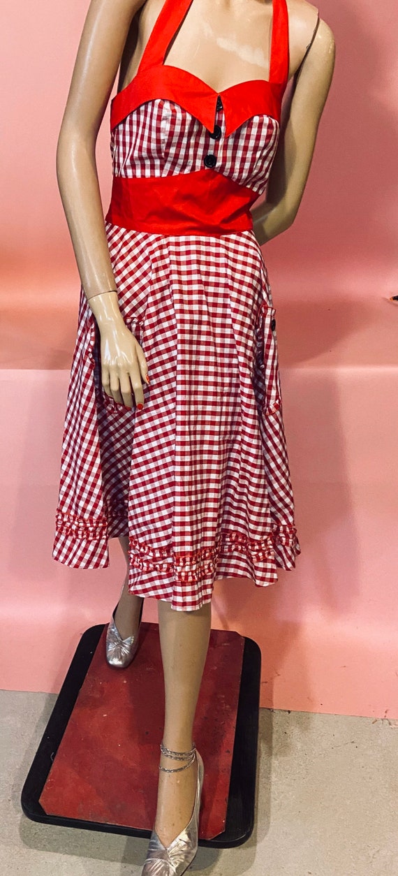 50’s style red and white gingham check sundress - image 2