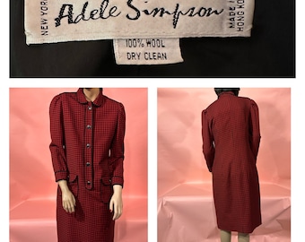 Adele Simpson Wool Dress elbow Sleeve Buttoned 1980’s Vintage