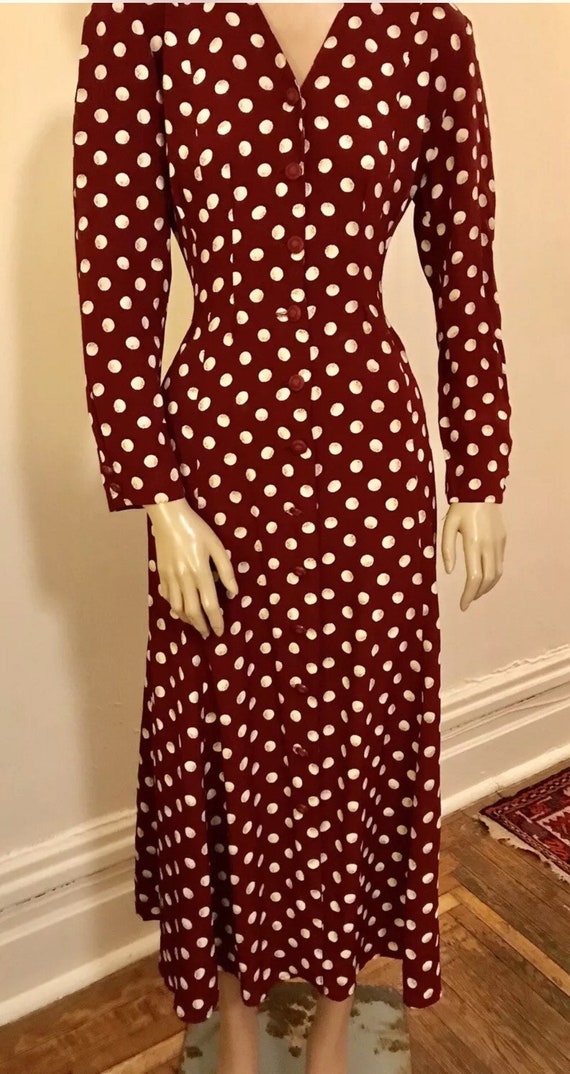 Vintage 70’s Maroon Maxi dress, long sleeves - image 3