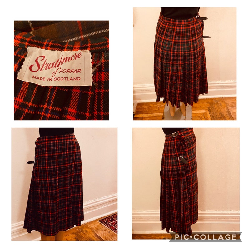 Authentic red and black wool plaid kilt skirt made in Scotland by Strathmore of Forfar