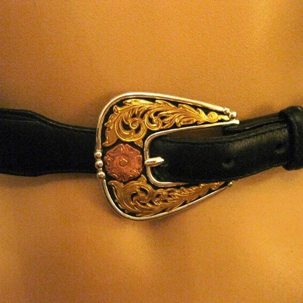 Vintage Tony Lama Black Leather Western Belt with hearts