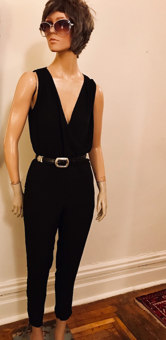 SALE 90's  Joyce Leslie Black Crepe Jumpsuit, cas… - image 2