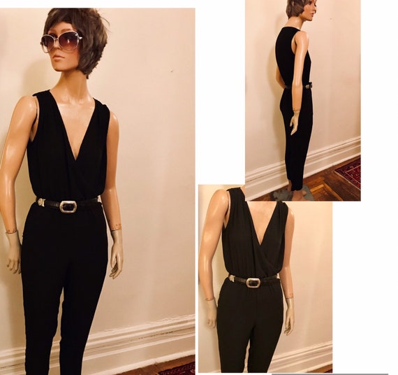 SALE 90's  Joyce Leslie Black Crepe Jumpsuit, cas… - image 1