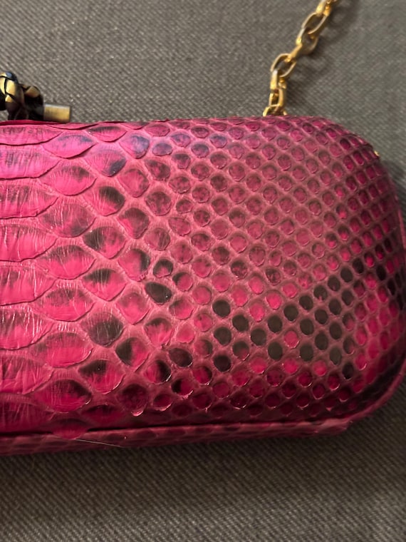 fuchsia-colored python-embossed  clutch with a go… - image 4