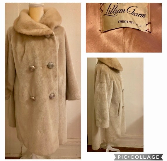 60’s beige wool swing coat with mink collar S/M - image 2