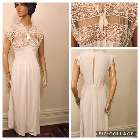 50’s white rayon and lace night gown - image 1