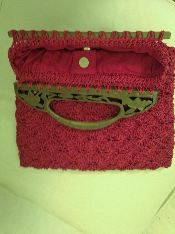 60’s Russet red Hand Crocheted Raffia Handbag - image 5