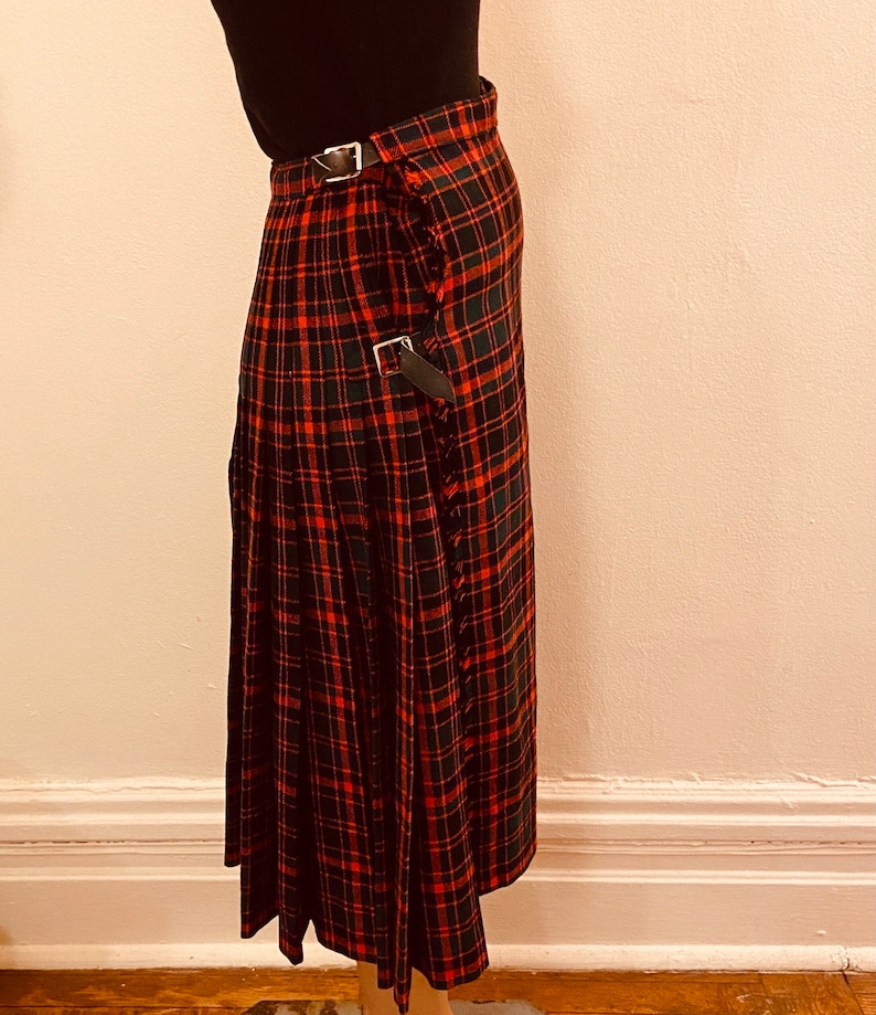 Authentic red and black wool plaid kilt skirt made in Scotland by Strathmore of Forfar