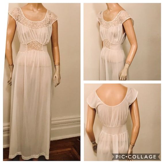 50’s post war white nylon night gown with lace - image 1