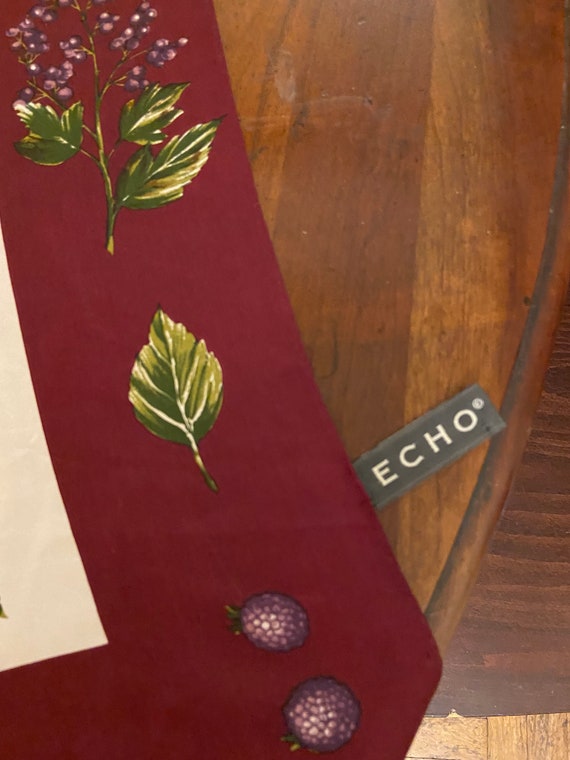 echo Silk Brown Border Scarf Leaves and Berries 3… - image 5