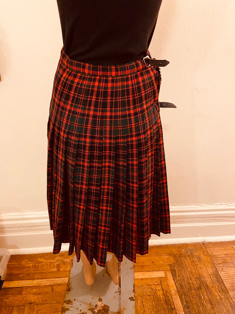 Authentic red and black wool plaid kilt skirt made in Scotland by Strathmore of Forfar