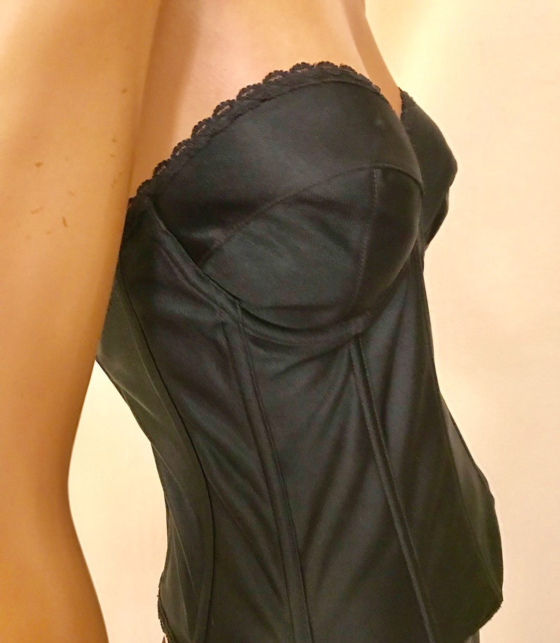 1990s bustier black corset,vintage black satin corset top