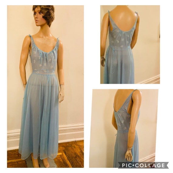 60’s powder blue Babydoll nylon chiffon nightgown