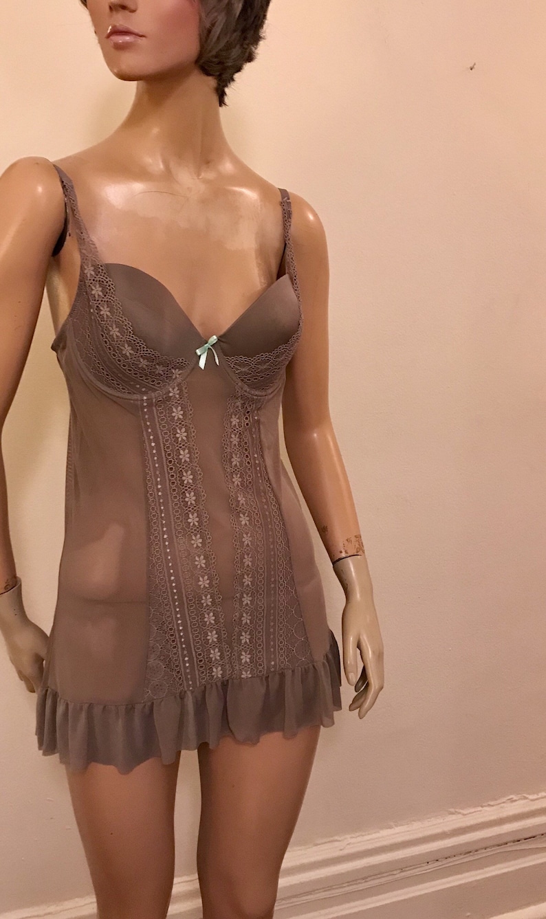 Cocoa brown netted chemise with built in bra size large