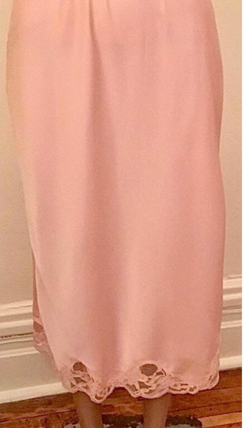 Vintage pretty pink satin and lace midi half slip small