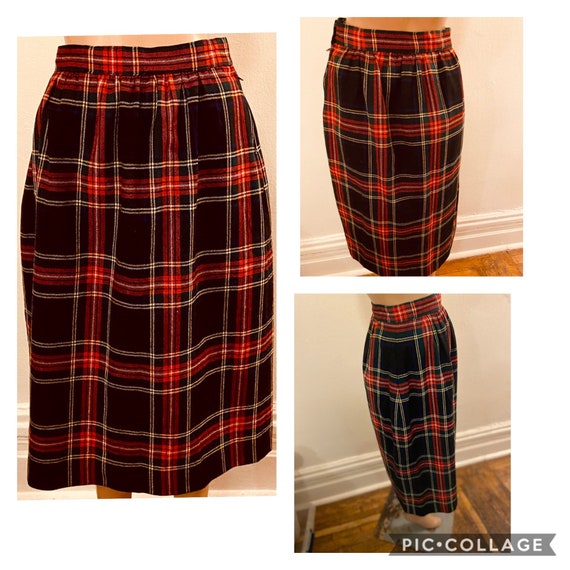 50’s red and black plaid wool gathered skirt - image 1
