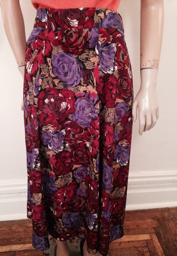 90's Floral Roses Gathered Maxi Skirt Medium - image 3