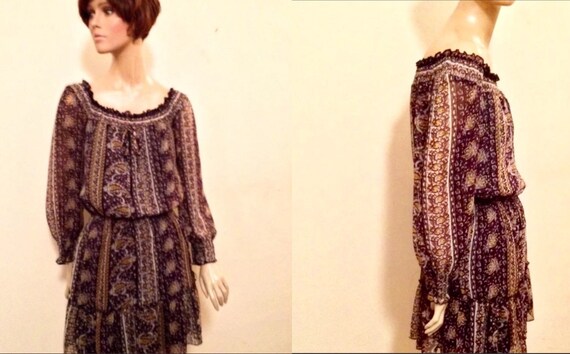 Vintage Peasant paisley mini dress, eggplant and g