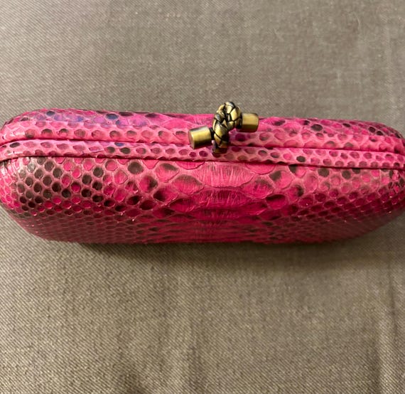 fuchsia-colored python-embossed  clutch with a go… - image 8