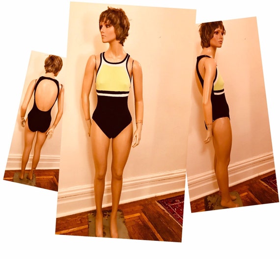 lime green and black swimsuit