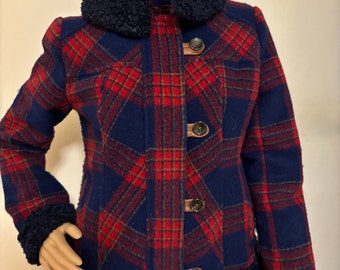 Vtg  Sundance wool plaid jacket with faux fur cuffs & collar small